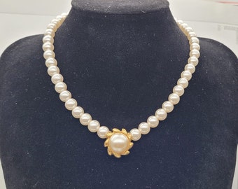 Collier Vintage Avec Pendentif Perle De Verre Et Cristaux - Chaîne Métal Doré