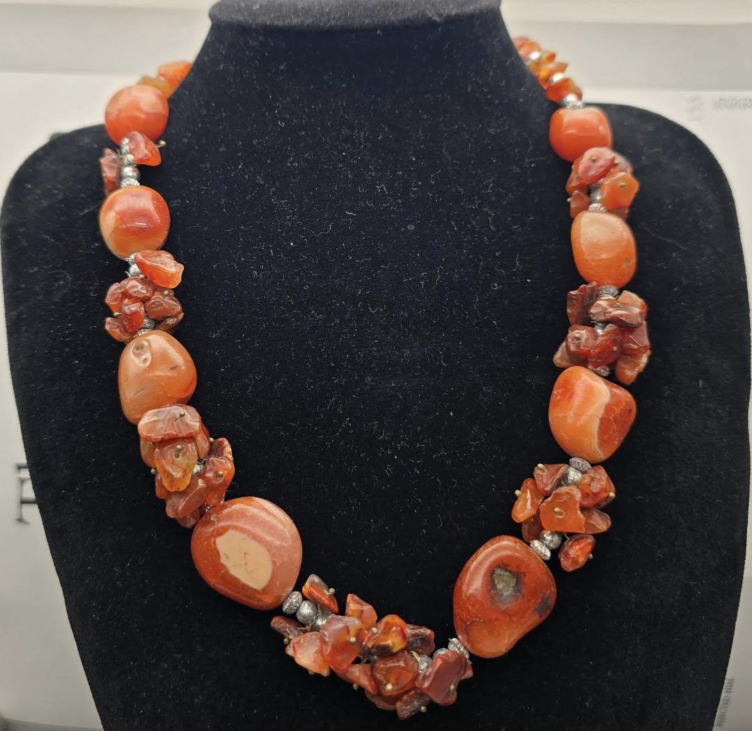 天然石アゲート＆カーネリアン＆アンバー風ネックレス（オレンジ系） 天然石アゲート＆カーネリアン＆アンバー風ネックレス（オレンジ系