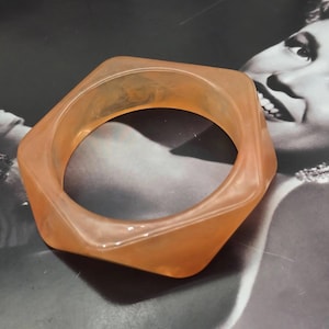 Vintage Orange Resin Bangle, hexagonal bangle, geometric bracelet, plastic jewellery