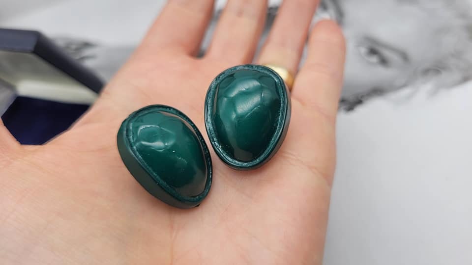 Boucles D'oreilles Vintage Vertes à Clips - Jolie Paire Pendante En Bon état