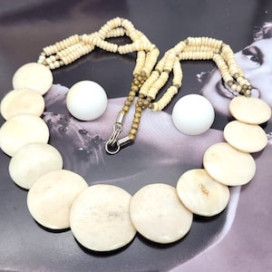 Vintage horn and bone necklace, beige necklace, hand made necklace, tribal jewellery