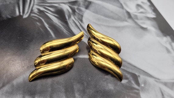 Vintage Monet gold clip on, large gold earrings, … - image 1