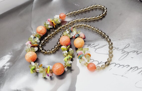 Vintage carnelian stones and resin necklace, mult… - image 6