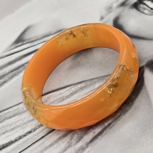 Vintage Orange and gold Resin Bangle, acrylic bangle, wide bracelet, plastic jewellery