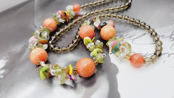 Vintage carnelian stones and resin necklace, mult… - image 5