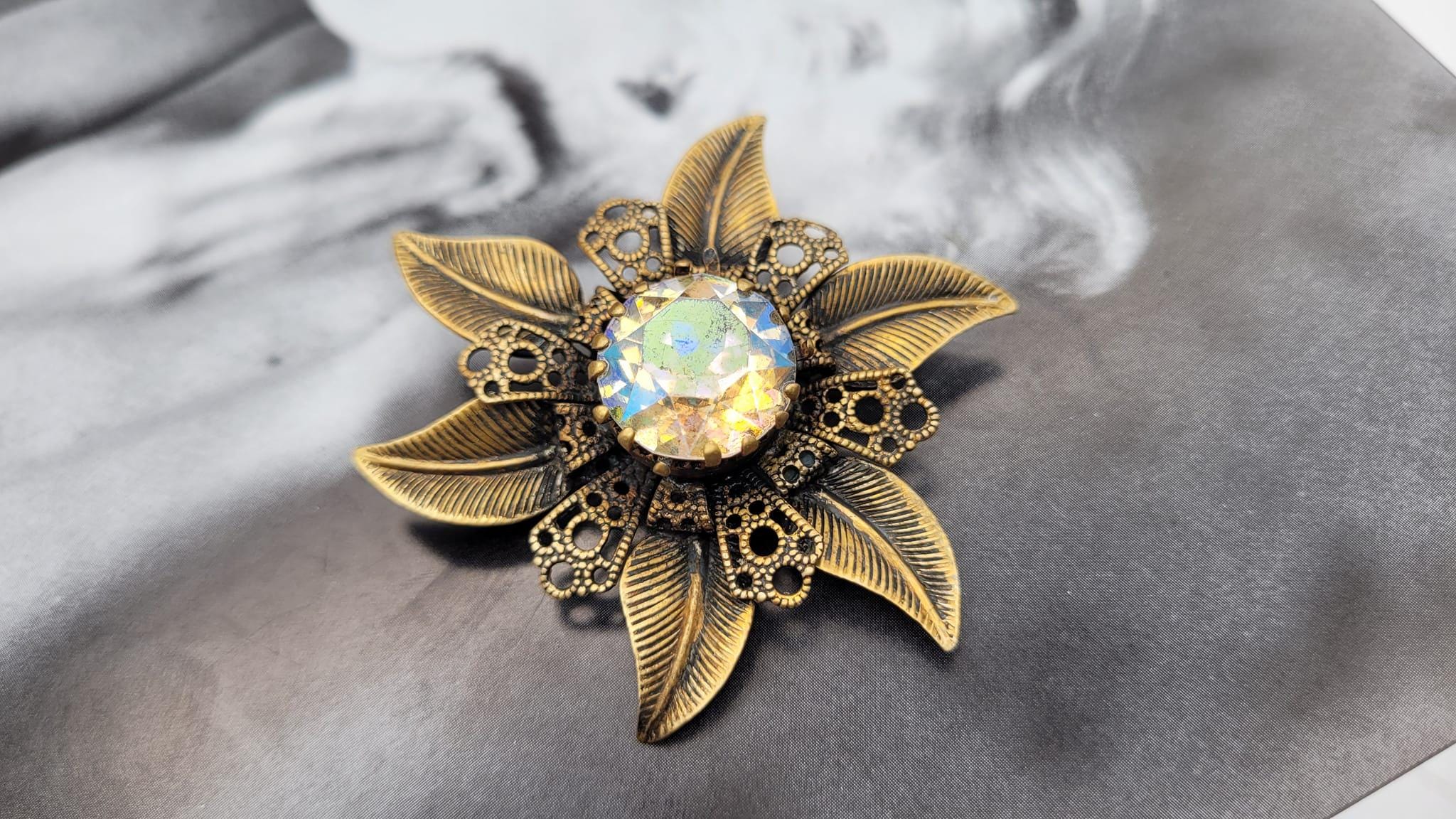Broche Vintage Paon En Cristaux Aurore Boréale - Années 50/60 - Occasion
