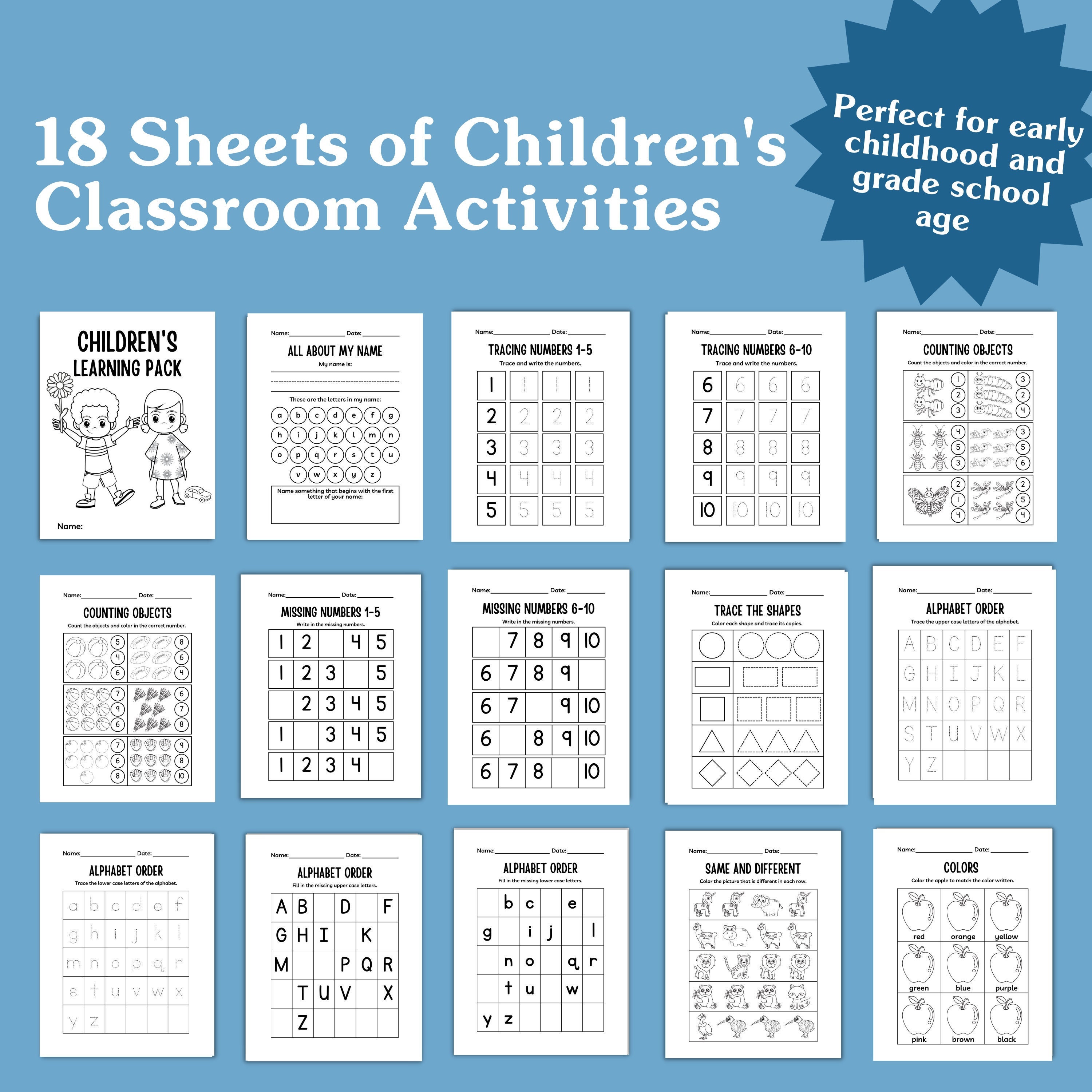 Printable Children's Activity Pack 18 Pages Digital Download Coloring