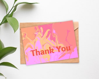 Thank You Card, Psychedelic Pink - Digital Download, PRINTABLE Card