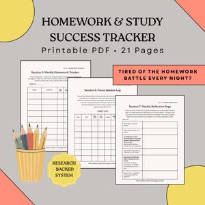 Homework Success Tracker for Kids | ADHD Executive Function Study System (PDF)