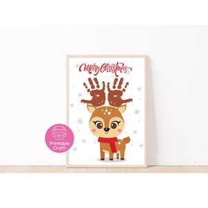 Printable Christmas Handprint Art Craft | Christmas Preschool Activities | Handprint Christmas Craft | Baby&#39;s First Christmas | Reindeer Art