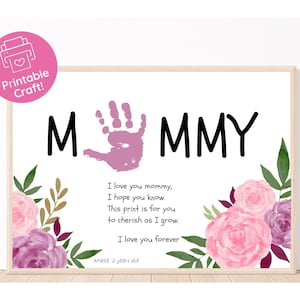 Manualidades imprimibles para el Día de la Madre para niños en edad preescolar / Manualidades para preescolar y jardín de infantes / Arte con huellas de manos / Recuerdo de huellas de manos para niños / Regalo para mamá