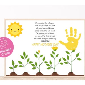 Empreinte artistique de fleurs pour la fête des mères, activité fête des mères enfants bébé tout-petit, fête des mères imprimable, travaux manuels en 5 minutes pour la fête des mères préscolaire