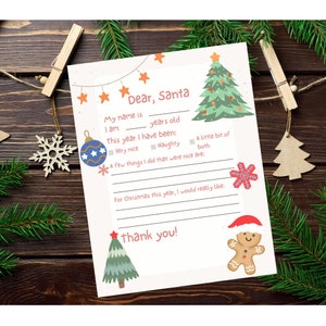 Brief an Santa, druckbare Brief an Santa, Weihnachtswunschliste druckbar, Kinderweihnachtsbrief, Weihnachtsmannbrief, Nordpolbrief