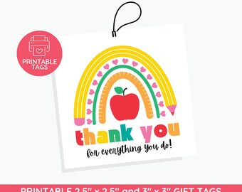 Teacher Appreciation Gift Tags: Printable Thank You Tags (PDF)