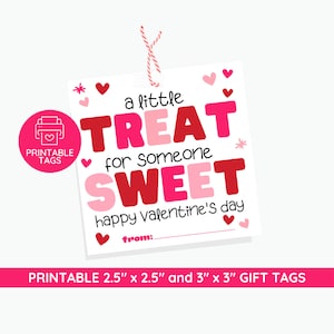 Printable Valentine Treat Tag | Classroom Favor Tag | Valentine Gift Tag | Teacher gift tag for valentines day | Kids Valentine Cards