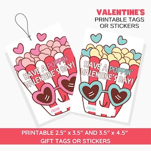 Popcorn Gift Tag, Kids Valentine Cards, Valentine Popcorn Stickers, Boy Girl Valentine Poppin&#39;, Popcorn Valentine&#39;s Day Cards, Printable