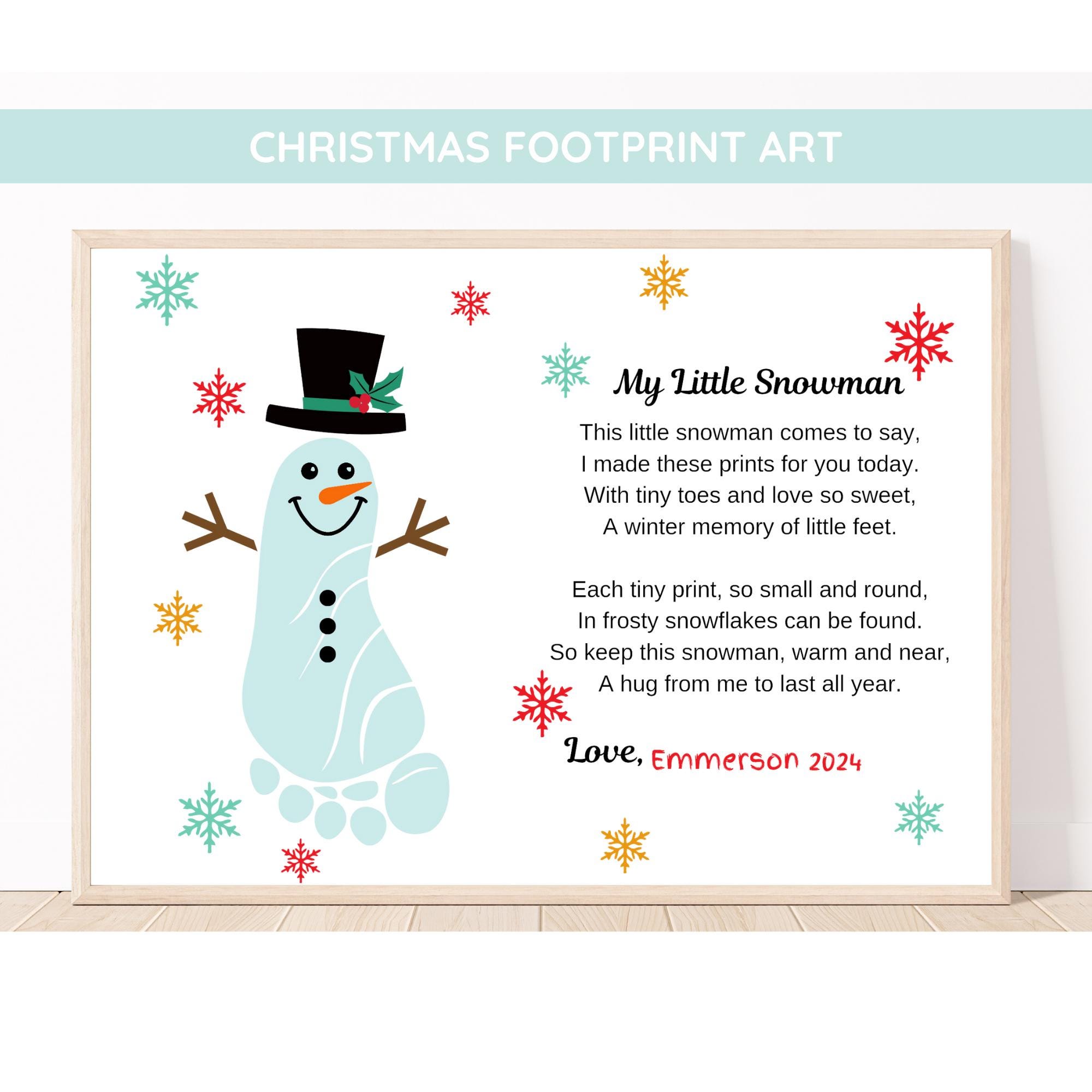 snowman footprint art: christmas handprint poem keepsake (digital