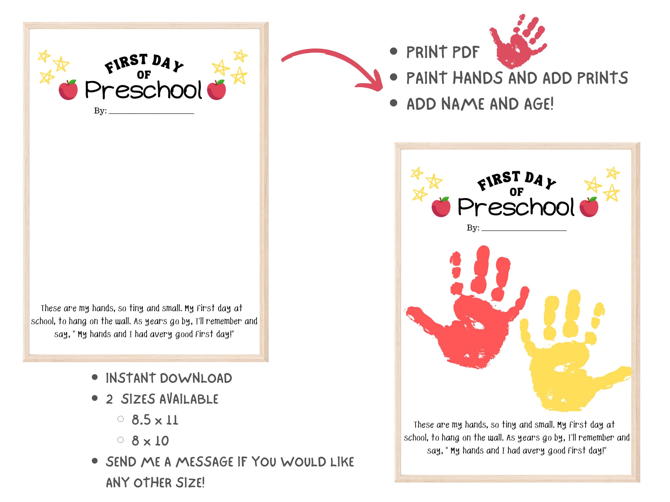 My First Day of Preschool Handprint Craft 1st Day of School - Etsy