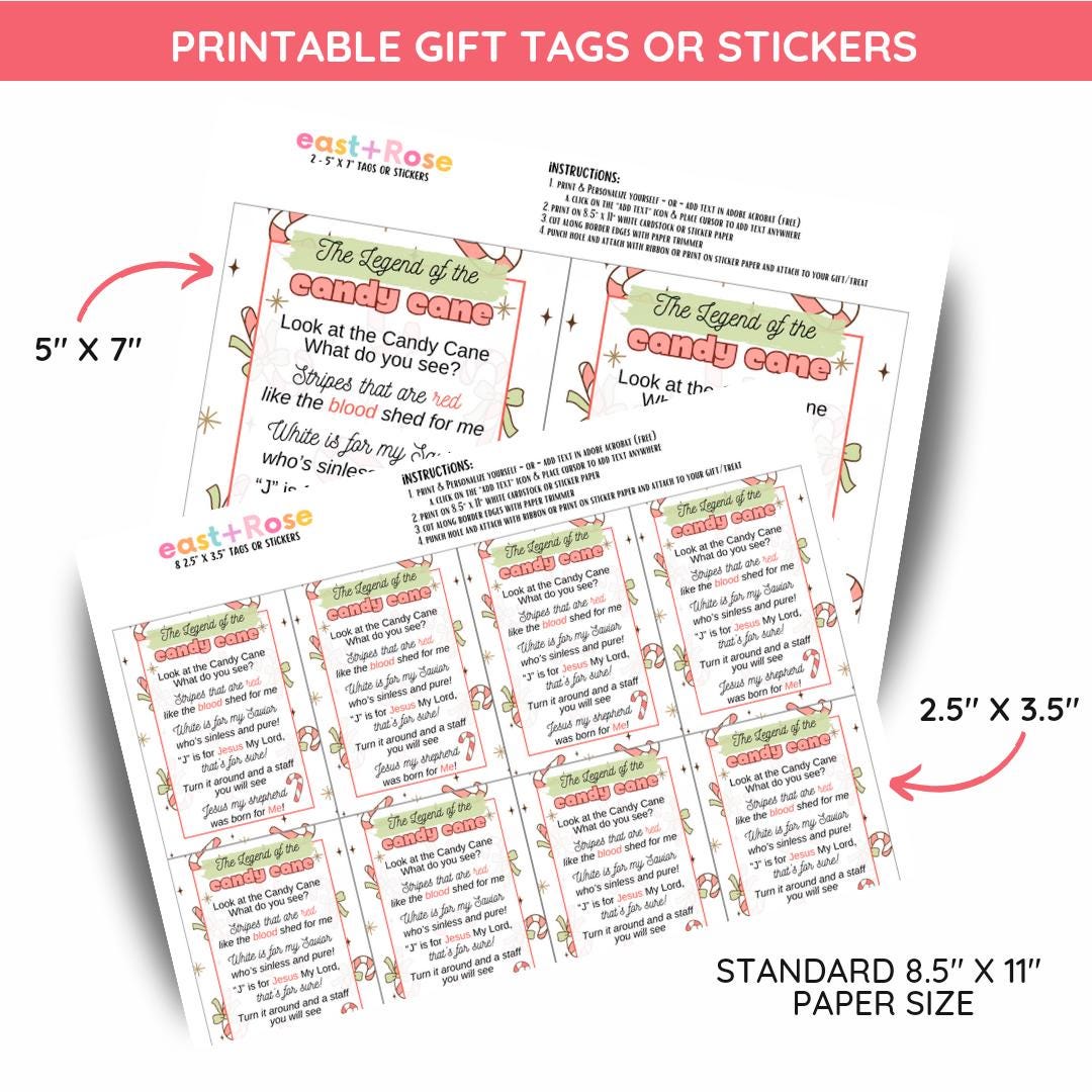 Legend of Candy Cane Printable Gift Tags: Christmas Jesus Poem (digital ...