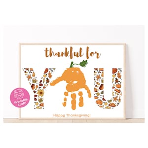 Printable Fall Handprint Art | Thankful for you Handprint Craft | Thanksgiving Handprint Art | Pumpkin Handprint