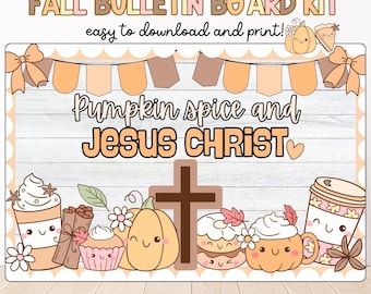 Christliches Herbst Bulletin Board Kit: Pumpkin Spice & Jesus (Digitaler Download)
