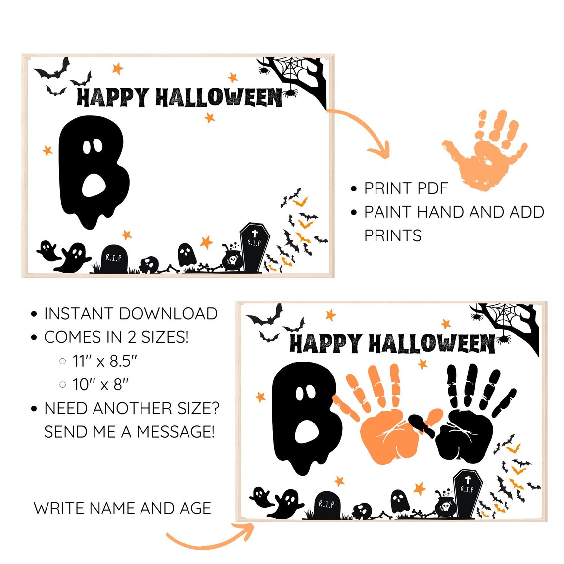 Halloween Handprint Craft: BOO Activity, Classroom Decor (PDF) - Etsy
