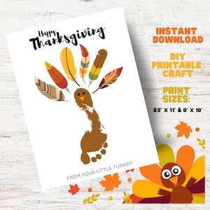 Turkey Footprint Art: Thanksgiving Handprint Craft (Digital Download)