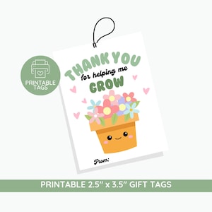 Étiquettes Merci de m'avoir aidé à grandir, étiquette de remerciement pour enseignant, étiquette-cadeau plante fleur, cadeau de fin d'année pour enseignant, cadeau de remerciement pour enseignant
