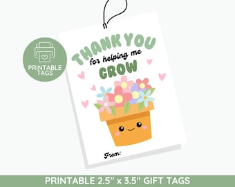 Teacher Appreciation Gift Tags, Plant Flower Design (PDF)