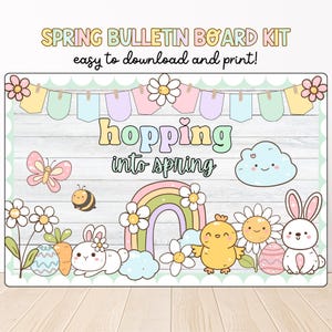 Easter Bulletin Board Kit | Spring Classroom Display | March & April Themes | Printable Easter Decorations | Cute Bunny Class Door Decor
