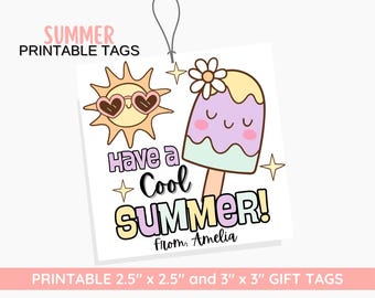 Etiqueta de regalo de verano con forma de paleta, recuerdo de fiesta de fin de curso (descarga digital)