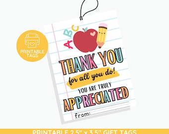 Teacher Appreciation Gift Tags: Printable Thank You Tags (PDF)