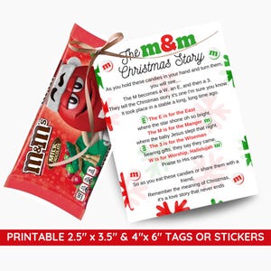 M&M's NATIVITY Story kerstgedicht, AFDRUKBAAR religieuze christelijke kerk Jezus primaire bediening tag traktatie bijbel cadeau, LDS kerstcadeau