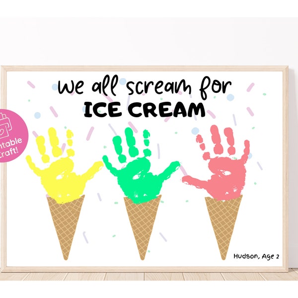 Ice Cream handprint art | Toddler Preschool Craft | Summer Craft | Summer Printable Activity |  | Summer Wall Art | DIY Kids Craft  Summer