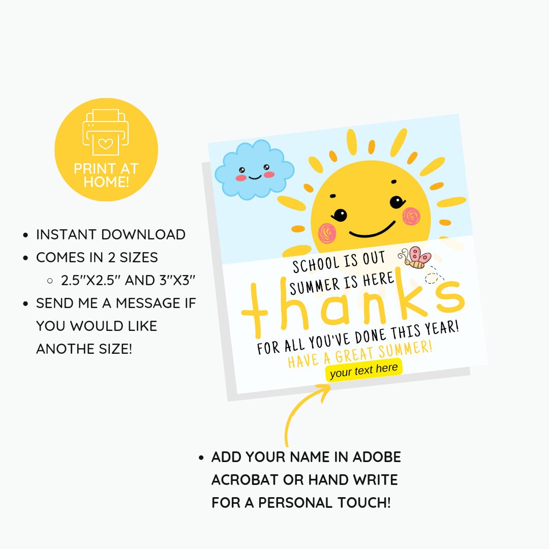 Teacher Thank You Gift Tags: End of Year Printable (PDF) - Etsy