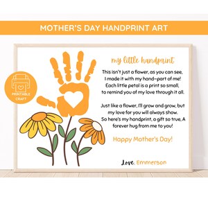 Mothers Day Handprint Poem, Flower Handprint Craft, Printable Kids Craft, DIY Gift for Mom, Handprint Art Keepsake, Spring Toddler Activity