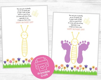 Printable Mother’s Day Handprint Poem Gift For Mom | Mother'S Day Printable | Happy Mother'S Day | Keepsake Craft | Butterfly Footprint Art