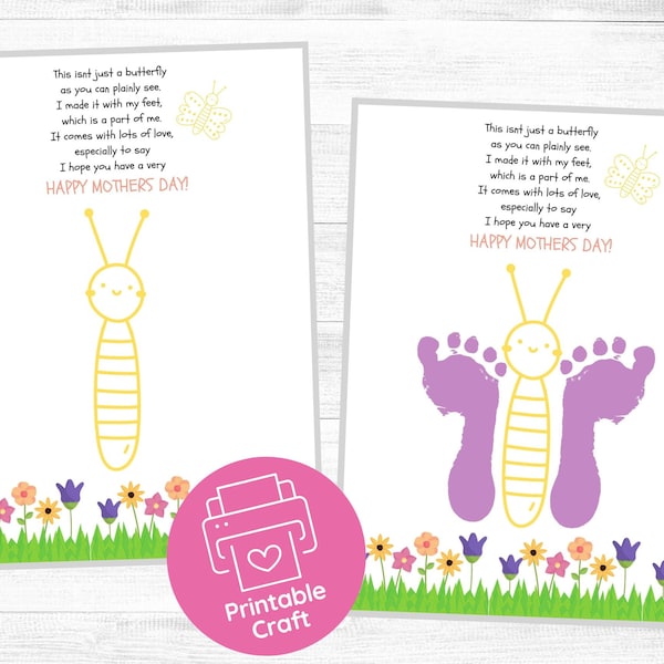 Printable Mother’s Day Handprint Poem Gift For Mom | Mother'S Day Printable | Happy Mother'S Day | Keepsake Craft | Butterfly Footprint Art