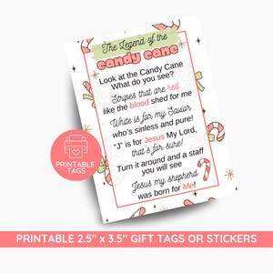Legend of the Candy Cane Printable Tag, Candy Cane Poem, Christmas Tags, LDS Christmas Tag, Candy Cane Tag, Meaning of Christmas, Jesus Poem