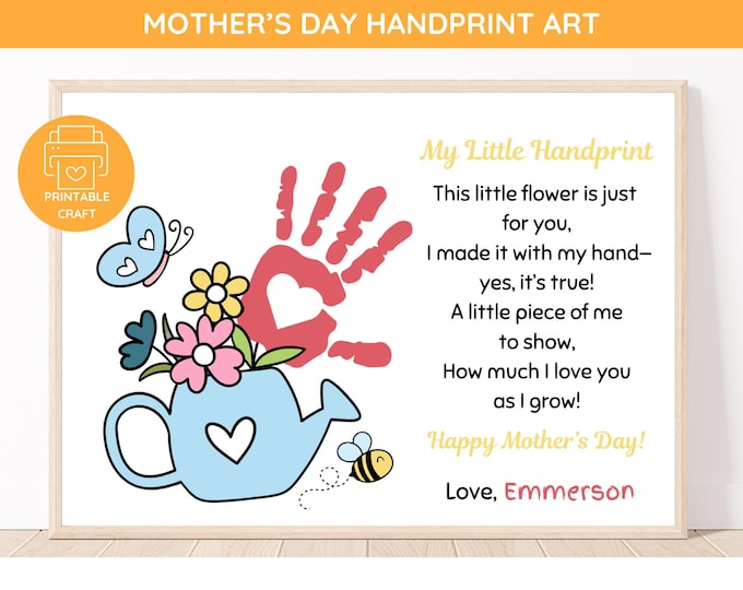 Mother’s Day Handprint Craft, Printable Flower Poem Art for Kids, DIY ...