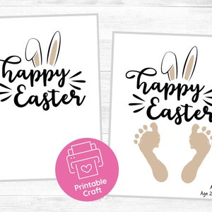 5 minute crafts for Easter, Footprint Art for Easter, Easter Keepsake, Kids Easter Craft, Bunny Footprint Art, Easter card for Grandma