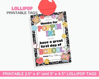 Cadeaukaartjes eerste schooldag lolly: afdrukbare gunsten voor leraar/leerling (pdf)