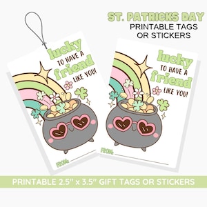 Happy St. Patrick&#39;s Day Tag - Printable Classroom Favor Tags - Shamrock Gift Tag - Fun Treat Bag Decor -  Editable Printable Tags - Rainbow