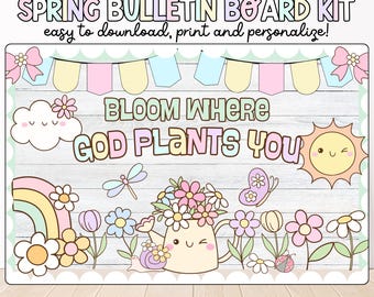Christian Spring Bulletin Board Kit - Bloom Where God Plants You (Digital Download)