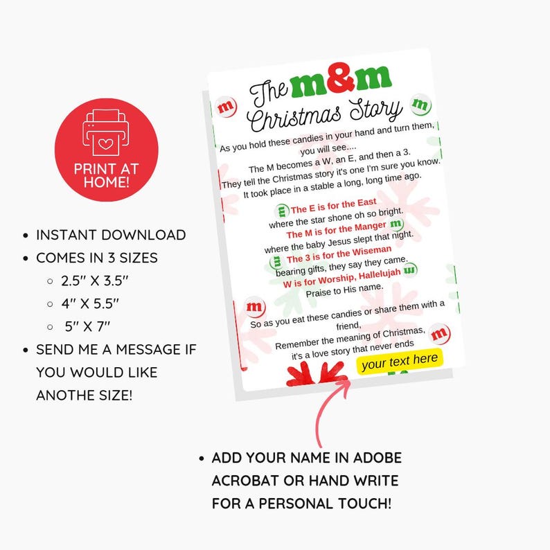 M&m's Christmas Nativity Story Poem Printable Tags: Religious Gift (PDF ...