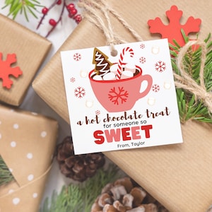 Warme chocolademelk traktatie voor iemand zoete tag, warme chocolademelk gunsten tag, cacao tag afdrukbaar, kerst warme chocolademelk cadeau tag, leraar cadeau