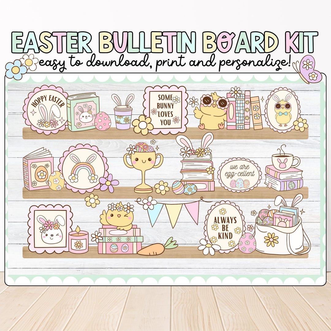 Easter Bookshelf Bulletin Board Kit: March April Classroom Decor ...