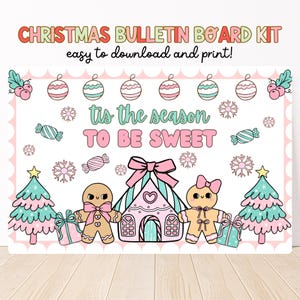 Christmas Classroom Decor | Christmas Bulletin Board Kit | Gingerbread Bulletin Board | Holiday Classroom Decor | Pink Christmas | Pastel