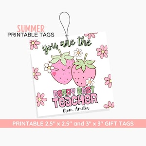 Berry Best Teacher Gift Tag, Editable Strawberry Appreciation Tag, Printable End of Year Thank You, Teacher Appreciation Tag, Cookie Tag,
