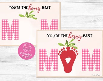 Footprint Strawberry Mothers Day Art | DIY Handprint Gift (PDF)